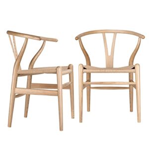 polynices wishbone chair, weave modern solid wood mid-century y shaped backrest dining chair (natural set of 2)