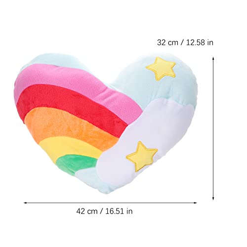 Toyvian Rainbow Heart Shaped Pillow Rainbow Throw Pillow Heart Shape Dining Room Sofa Cushion Dining RoomSoft Bedroom Decor Car Pillow Valentines Day Gift, 35x32x8cm