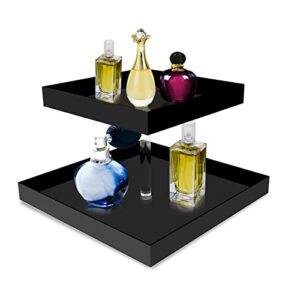 black perfume display organizer tray - acrylic 2-tier bathroom countertop organizer vanity trays makeup storage shelf holder for cosmetic dresser table cabinet kitchen（black）