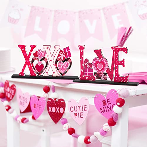 Valentine's Day Decorations Romantic Tabletop Centerpiece Signs Love Wooden Table Sign Valentines Decorations for Home Decor Gift Dining Room Table Wedding Anniversary Party