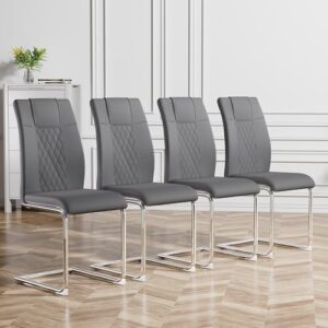 baysitone modern dining chairs set of 4, grey dining room chairs, metal kitchen chairs with leather padded seat high back, chairs for dining room, kitchen, living room