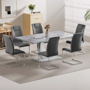 Baysitone Modern Dining Chairs Set of 4, Grey Dining Room Chairs, Metal Kitchen Chairs with Leather Padded Seat High Back, Chairs for Dining Room, Kitchen, Living Room