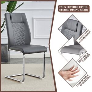 Baysitone Modern Dining Chairs Set of 4, Grey Dining Room Chairs, Metal Kitchen Chairs with Leather Padded Seat High Back, Chairs for Dining Room, Kitchen, Living Room