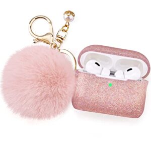 case for airpods pro 2nd generation 2022, filoto airpod pro 2 case cover for apple airpods pro 2 gen, cute protective silicone case accessories with pompom keychain for women girl (rose gold)