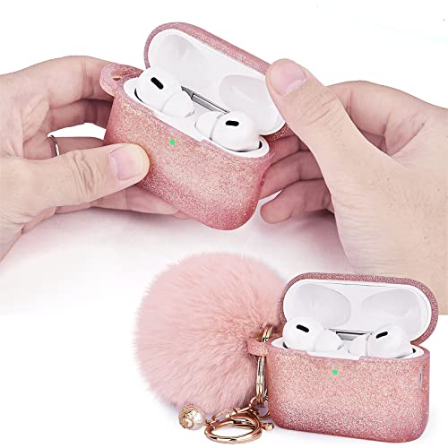 Case for AirPods Pro 2nd Generation 2022, Filoto Airpod Pro 2 Case Cover for Apple AirPods Pro 2 Gen, Cute Protective Silicone Case Accessories with Pompom Keychain for Women Girl (Rose Gold)