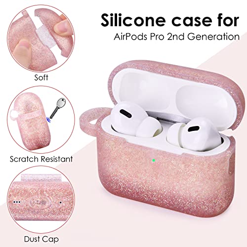 Case for AirPods Pro 2nd Generation 2022, Filoto Airpod Pro 2 Case Cover for Apple AirPods Pro 2 Gen, Cute Protective Silicone Case Accessories with Pompom Keychain for Women Girl (Rose Gold)