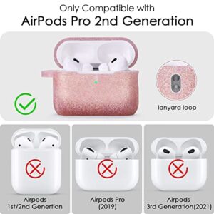 Case for AirPods Pro 2nd Generation 2022, Filoto Airpod Pro 2 Case Cover for Apple AirPods Pro 2 Gen, Cute Protective Silicone Case Accessories with Pompom Keychain for Women Girl (Rose Gold)