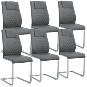 baysitone modern dining chairs set of 6, grey dining room chairs, metal kitchen chairs with leather padded seat high back, chairs for dining room, kitchen, living room