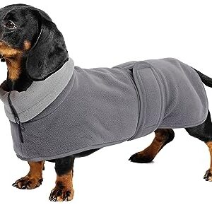 Geyecete Dog Jacket, Dog Coat Perfect for Dachshunds,Dog Winter Coat with Padded Fleece Lining and high Collar,Dog Snowsuit with Adjustable Bands Sizes-Gray-XS