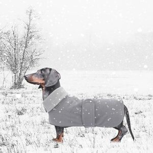 Geyecete Dog Jacket, Dog Coat Perfect for Dachshunds,Dog Winter Coat with Padded Fleece Lining and high Collar,Dog Snowsuit with Adjustable Bands Sizes-Gray-XS