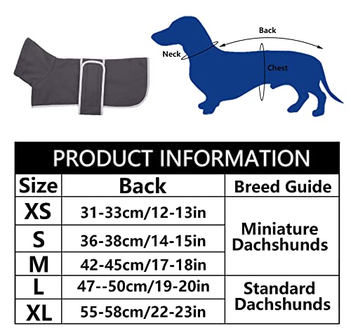 Geyecete Dog Jacket, Dog Coat Perfect for Dachshunds,Dog Winter Coat with Padded Fleece Lining and high Collar,Dog Snowsuit with Adjustable Bands Sizes-Gray-XS