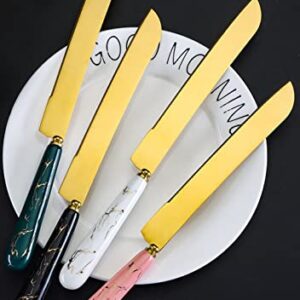AXIAOLU Wedding Cake Knife and Server Set, Gold Cake Knife Set for Wedding, Stainless Steel Ceramic Handle Cake Pie Serving Set Gift for Anniversary Birthday Parties (White)