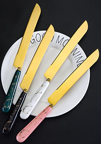 AXIAOLU Wedding Cake Knife and Server Set, Gold Cake Knife Set for Wedding, Stainless Steel Ceramic Handle Cake Pie Serving Set Gift for Anniversary Birthday Parties (White)