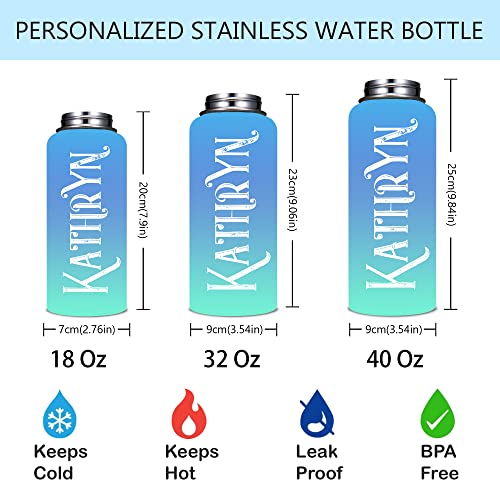 Personalized Insulated Water Bottle with Straw, Christmas Birthday Gift for Kids Women Men, Custom Stainless Steel Thermoses Cup with Name or Text, Gradient, 32OZ