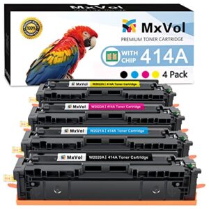 MxVol 414A Toner Cartridges 4 Pack【Patented Chip】 Compatible Replacement for HP 414A W2020A 414X W2020X Work with HP Color Pro MFP M479fdw M454dw Enterprise M455dn MFP M480f Printers Ink (4 Pack)