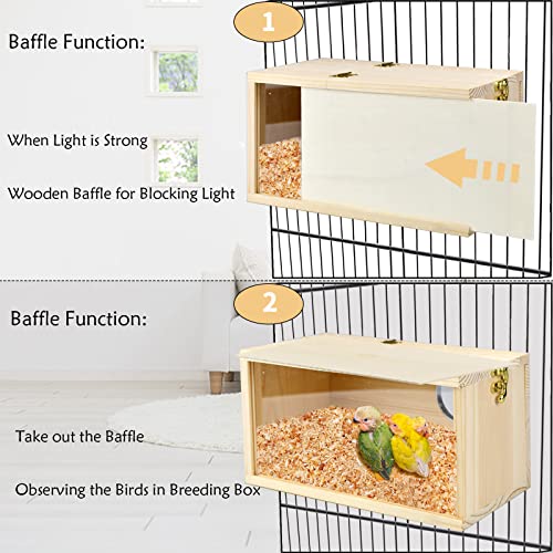 ShuRung Parakeet Nesting Box Cockatiel Nesting Box Bird Nest Bird Breeding Box House Wooden Acrylic Transparent Bird Box with Detachable Wooden Board for Lovebirds Cockatiel Budgie Conure Parrot