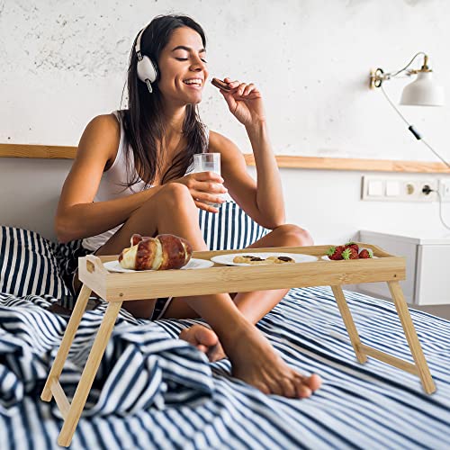 RichFire Bed Tray with Handles and Foldable Legs, Bamboo Bed Table Bed Desk, Breakfast in Bed Tray for Laptop Notebook Computer