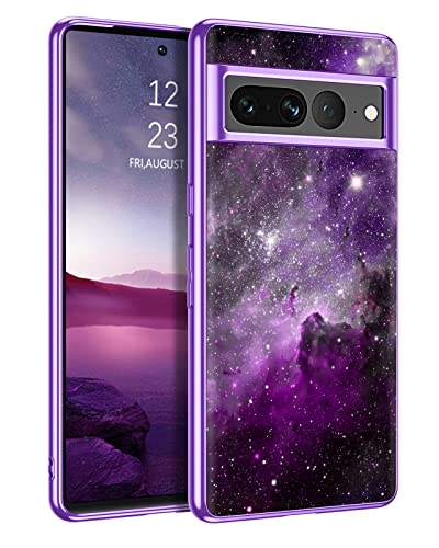 BENTOBEN Pixel 7 Pro Case, Google Pixel 7 Pro Case, Slim Fit Glow in The Dark Soft Flexible Bumper Protective Shockproof Anti Scratch Non-Slip Cute Case Cover for Google Pixel 7 Pro, Purple Nebula