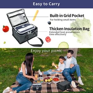 Timilon Electric Lunch Box Food Heater 60W Food Warmer Portable Self Heating Lunch Box for Car/Truck/Home with 1.8L Removable Stainless Steel Container Fork & Spoon (White+Dark Blue)