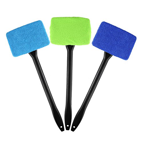 TOPINCN Windshield Tool, Car Window Cleaner with Unbreakable Extendable Long Reach Handle and Washable Reusable Microfiber Cloth(Green)