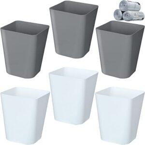 eccliy 6 pack plastic trash can with 3 rolls of trash bags small wastebasket trash can garbage container bin, trash bin for bathroom, bedroom, home office, living room, kitchen (gray, white, medium)