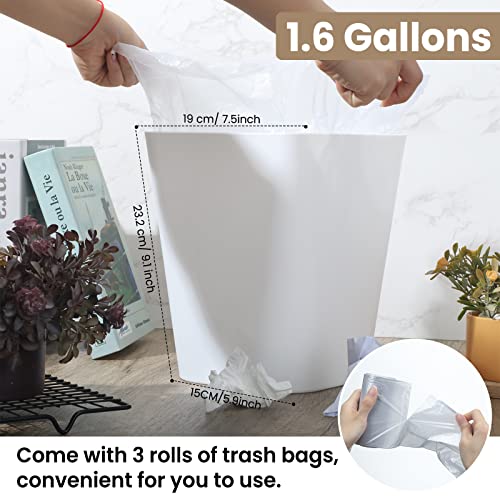 Eccliy 6 Pack Plastic Trash Can with 3 Rolls of Trash Bags Small Wastebasket Trash Can Garbage Container Bin, Trash Bin for Bathroom, Bedroom, Home Office, Living Room, Kitchen (Gray, White, Medium)