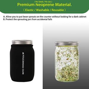 VOLCANOES CLUB Seed Sprouting Jar Germination Kit Accessories - Sprout Lids for Wide Mouth Mason Jar/Jar Stands/Blackout Sleeves - For Growing Bean Sprouts, Broccoli, Alfalfa, Microgreens (4 PACK)