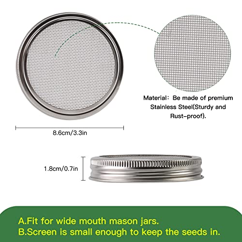 VOLCANOES CLUB Seed Sprouting Jar Germination Kit Accessories - Sprout Lids for Wide Mouth Mason Jar/Jar Stands/Blackout Sleeves - For Growing Bean Sprouts, Broccoli, Alfalfa, Microgreens (4 PACK)