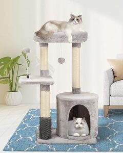 miao paw 16cat tree tower for indoor cats - condo with sisal scratching posts，jump platform cat furniture activity center play house bed grey