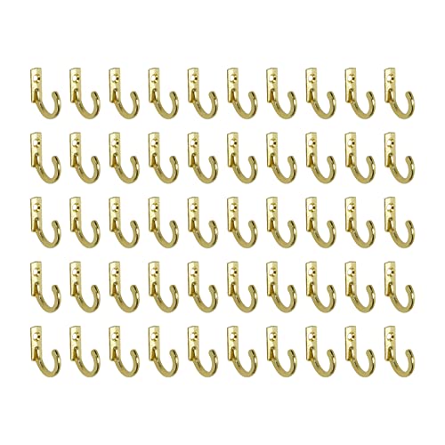 Faotup 50PCS Zinc Alloy 0.70Inch Heigth Gold Wall Mounted Single Hook Robe Hooks,Small Coat Hooks for Hanging,Gold Metal Hooks,with M3 Screws