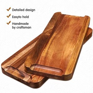 5 Pack Solid Acacia Wood Serving Trays, 14 x 5.5 Inches Rectangular Wooden Serving Board for Food Appetizer Serving Tray Plates for Vegetables Fruit Charcuterie Cheese Platters Home Kitchen Decor