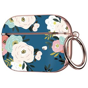 youskin airpod pro 2 case 2022 flower cute, airpod pro 2nd generation case, rose golden plating airpods pro case with keychain，shockproof protective case for airpod pro 2 2022，blue red flower