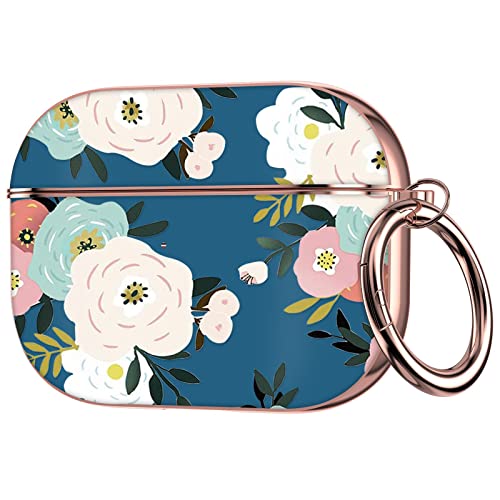 Youskin Airpod Pro 2 Case 2022 Flower Cute, AirPod Pro 2nd Generation Case, Rose Golden Plating Airpods Pro Case with Keychain，Shockproof Protective Case for AirPod Pro 2 2022，Blue Red Flower