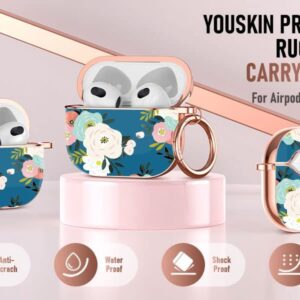 Youskin Airpod Pro 2 Case 2022 Flower Cute, AirPod Pro 2nd Generation Case, Rose Golden Plating Airpods Pro Case with Keychain，Shockproof Protective Case for AirPod Pro 2 2022，Blue Red Flower