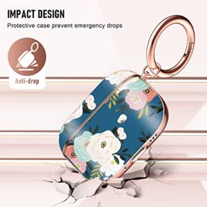 Youskin Airpod Pro 2 Case 2022 Flower Cute, AirPod Pro 2nd Generation Case, Rose Golden Plating Airpods Pro Case with Keychain，Shockproof Protective Case for AirPod Pro 2 2022，Blue Red Flower