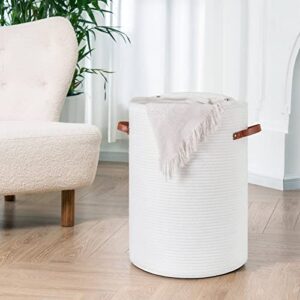 CHICVITA Tall Laundry Basket with Lid, White Clothes Laundry Hamper for Nursery, Cotton Rope Storage Basket for Clothes, Blankets, Toys, Laundry Bin, 15 x 20 inches