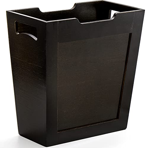 TOPZEA Bamboo Waste Basket, Rectangular Narrow Trash Can with Handles, Wooden Slim Wastebasket Small Garbage Cans for Bathroom, Bedroom, Kitchen, Craft Room, Office, RVs, 10.5"x6"x11"