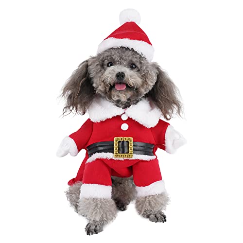 Yoption Christmas Santa Claus Dog Cat Costume with Hat, Funny Pet Christmas Cosplay Winter Warm Coat Clothes Outfit Apparel (S)