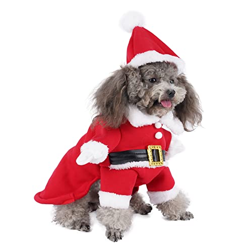 Yoption Christmas Santa Claus Dog Cat Costume with Hat, Funny Pet Christmas Cosplay Winter Warm Coat Clothes Outfit Apparel (S)
