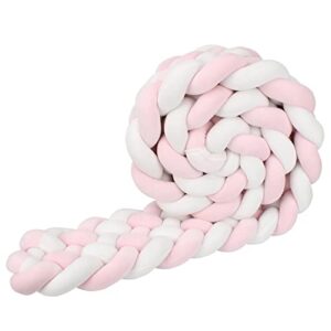 kogiti 6 strand round cushion soft knot throw pillow handmade braided knit plush pillow decor for couch sofa bed (pink white, 118 inch)