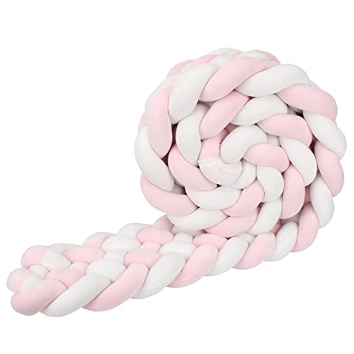 KOGITI 6 Strand Round Cushion Soft Knot Throw Pillow Handmade Braided Knit Plush Pillow Decor for Couch Sofa Bed (Pink White, 118 Inch)