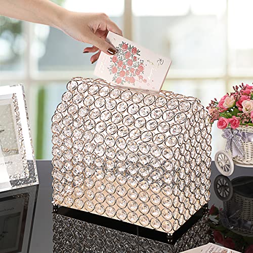 ELLDOO Crystal Wedding Card Box, House Shape Money Card Box Gold Gift for Wedding Receptions, Centerpiece Decor, Anniversary, Keepsake, Gift Display Box