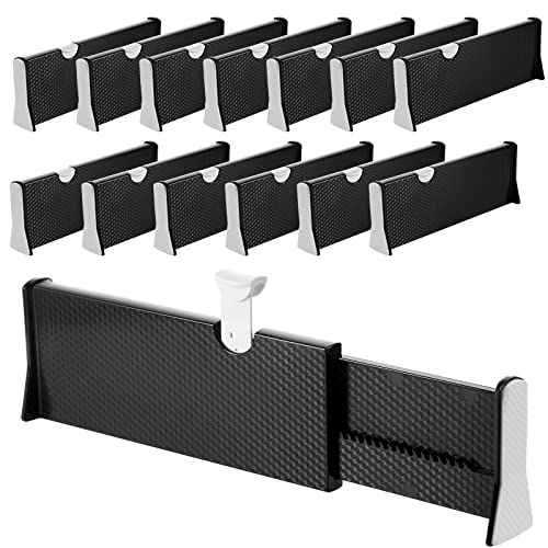 12 Pcs Drawer Dividers Organizer Adjustable Separators 4" High Expandable from 11"-17" Drawer Organization Separators Dresser Drawer Organizers Divider for Clothes Closet Kitchen Clothing Bedroom