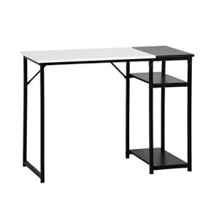 homy casa inc computer 40 inch study writing table with storage shelves space saving for home office, modern simple style pc metal frame desks, black white