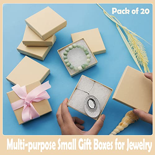 20 Pack Cotton Filled Small Jewelry Gift Boxes ,3.5x3.5x1" Cardboard Jewelry Boxes Bulk For Small Business, Small Gift Boxes with Lids For Jewelry Packaging .Square Bracelet Necklace Ring Box