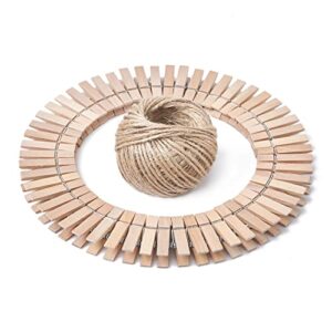 hstech 100 pcs mini natural wooden clothespins and 82 ft jute twine, baby clothes pins, 3.5 cm craft photo clips for home school arts crafts decor, diy decoration's, arts and crafts, weddings