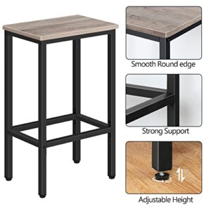 ALLOSWELL Bar Stools, Set of 2 Bar Chairs, Kitchen Breakfast Bar Stools with Footrest, 25.8" Dining Stools, Rectangular Industrial Bar Chairs, for Dining Room, Kitchen, Greige BAHG0101