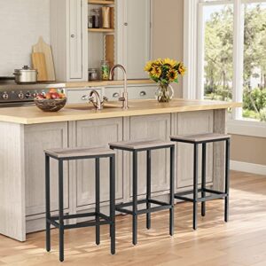 ALLOSWELL Bar Stools, Set of 2 Bar Chairs, Kitchen Breakfast Bar Stools with Footrest, 25.8" Dining Stools, Rectangular Industrial Bar Chairs, for Dining Room, Kitchen, Greige BAHG0101