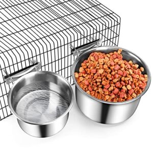 dog food & water bowl, shineme 2 pack stainless steel pet bowls for dogs and cats hanging in cage crate kennel, non-slip metal feeder for medium and large pets (7.1 * 3.5” & 5.5 * 3.2”)