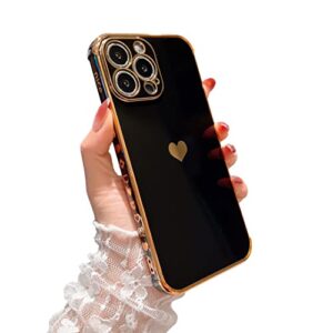imluckies compatible with iphone 14 pro max case, shockproof tpu cover with luxury gold plating edge & love heart pattern, full camera protection case for women girls 6.7" (2022), black